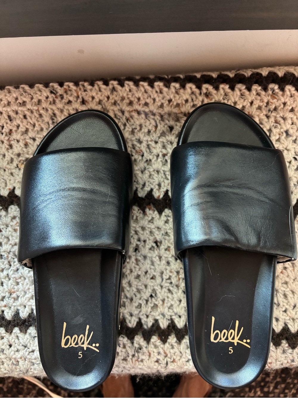 beek Black Wide-Strap Slide Platform Sandals